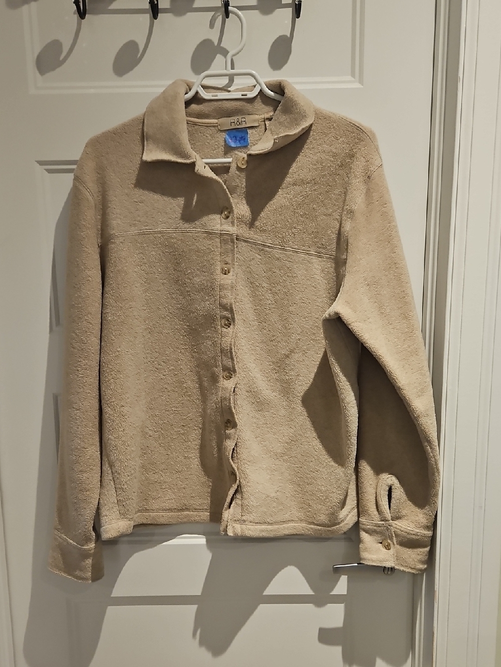 R&R Soft Button-Front Fleece Shirt Jacket in Beige